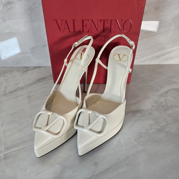 Valentino Garavani VLogo Cream Slingback Heels